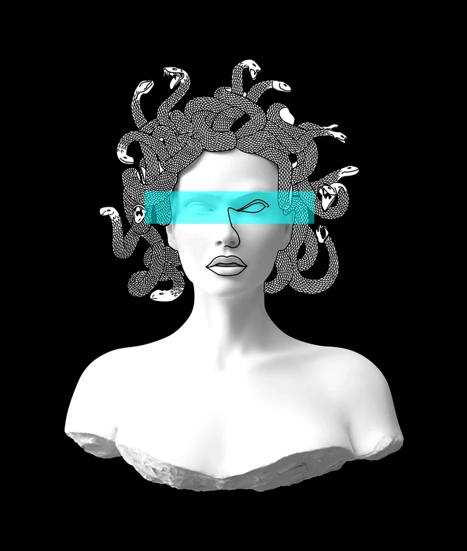 See What Eye See Medusa Turquoise Plaid Poster