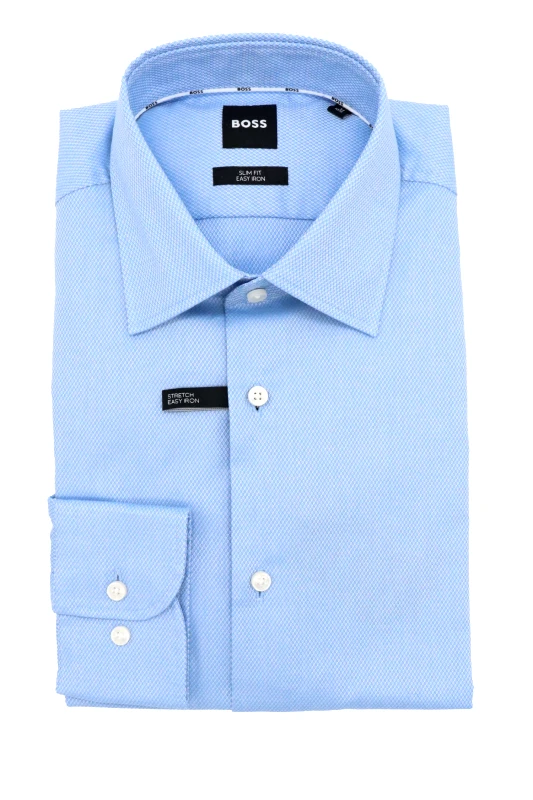 BOSS BOSS ΠΟΥΚΑΜΙΣΟ ΜΙΚΡΟΣΧΕΔΙΟ SLIM FIT EASY IRON ΔΙΑΜΑΝΤΕ H-HANK-KENT-C1-214 ΣΙΕΛ