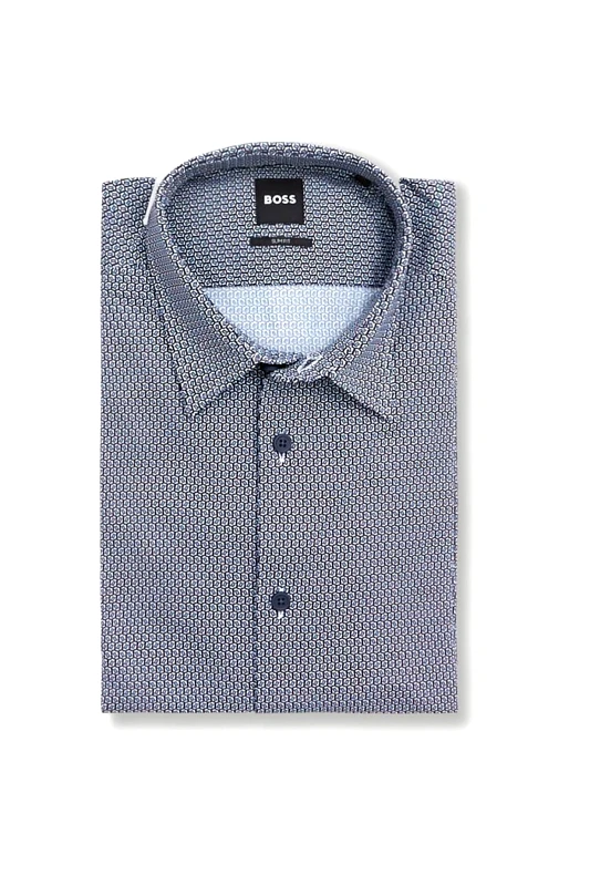 BOSS BOSS ΠΟΥΚΑΜΙΣΟ ΜΙΚΡΟΣΧΕΔΙΟ SLIM FIT P-ROAN-KENT-C1-233 ΜΠΛΕ