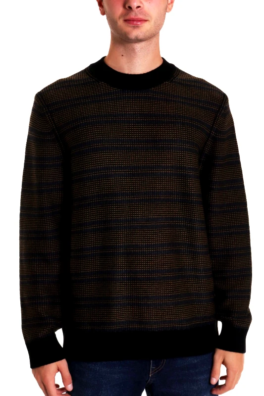 BOSS BOSS CASUAL ΠΛΕΚΤΟ CREW NECK ΡΙΓΕ AMODERO ΜΑΥΡΟ-ΚΑΦΕ