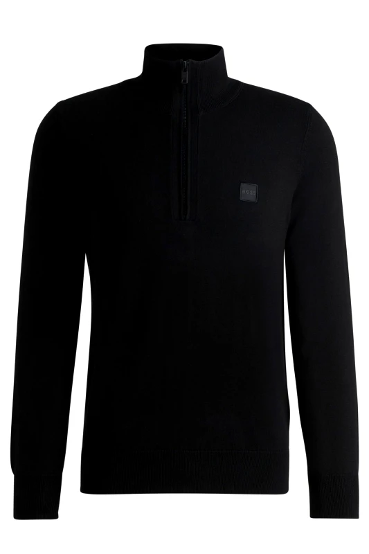 BOSS BOSS CASUAL ΠΛΕΚΤΟ HALFZIP KANOBIX S ΜΑΥΡΟ