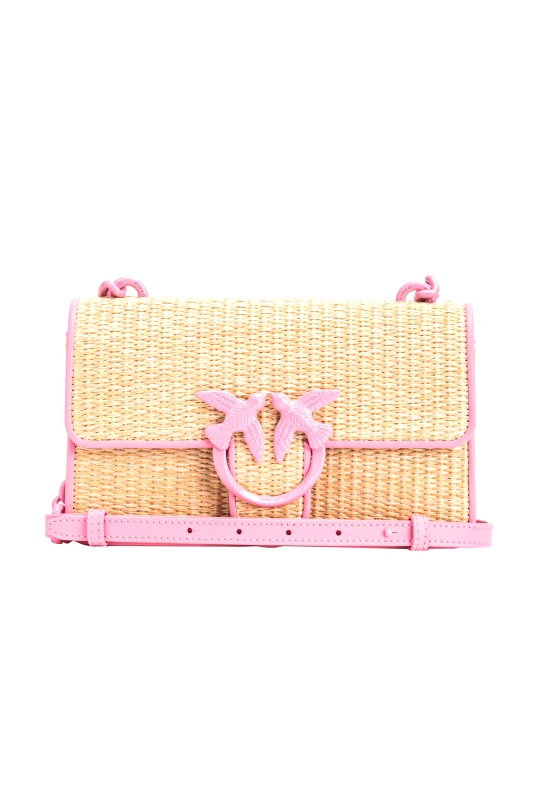 PINKO PINKO ΤΣΑΝΤΑ CROSS BODY/ MESSENGER LOVE ONE MINI LIGHT ΡΑΦΙΑ ΜΠΕΖ/ΡΟΖ