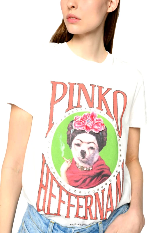 PINKO PINKO T-SHIRT LUNEDI LOGO FRIDA CHI-HALO LUCIA HEFFERNAN ΛΕΥΚΟ