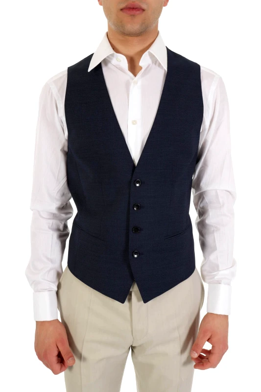 BOSS BOSS ΓΙΛΕΚΟ HUGE6 WESTE SLIM FIT ΜΙΚΡΟΣΧΕΔΙΟ ΜΠΛΕ