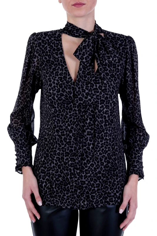 MICHAEL KORS MICHAEL KORS ΠΟΥΚΑΜΙΣΑ LEOPAR TIE V NECK ΜΑΥΡΟ