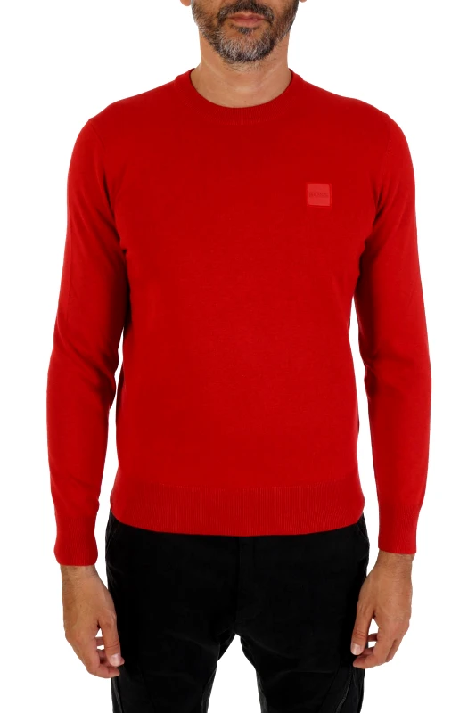 BOSS BOSS CASUAL ΠΛΕΚΤΟ ROUND NECK KANOVANO ΚΟΚΚΙΝΟ