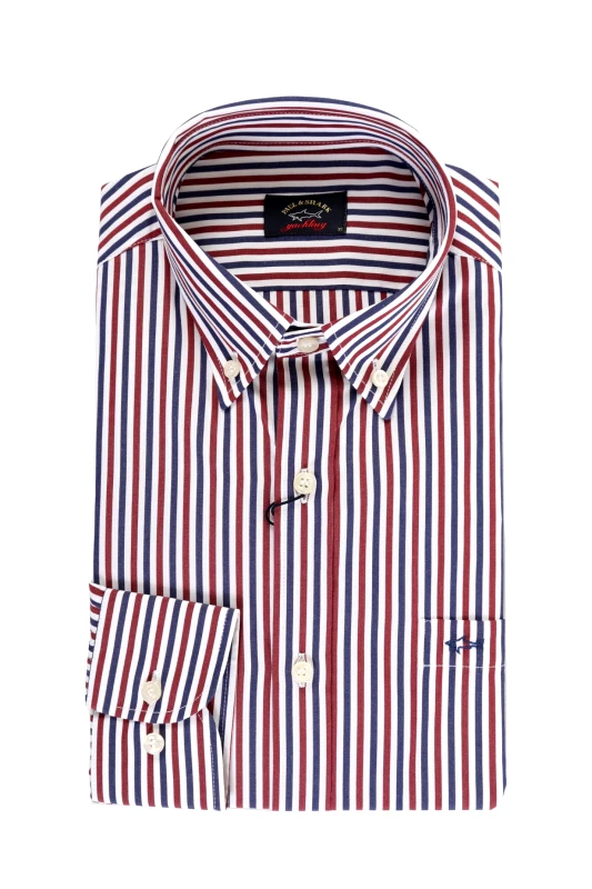 PAUL&SHARK PAUL&SΗARK ΠΟΥΚΑΜΙΣΟ ΡΙΓΕ BUTTON DOWN J FIT ΛΕΥΚΟ-ΜΠΛΕ-ΚΟΚΚΙΝΟ