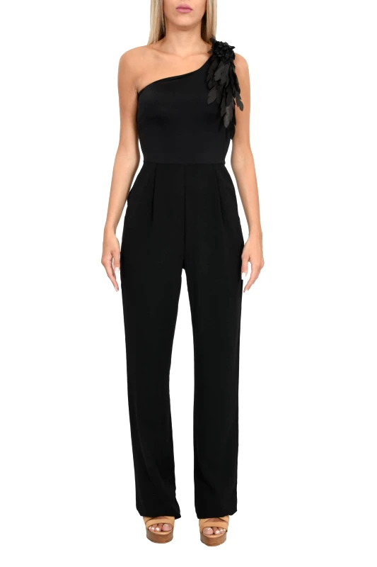 RELISH RELISH ΠΑΝΤΕΛΟΝΑ ΦΟΡΜΑ ΟΛΟΣΩΜΗ ONE SHOULDER POPPAN ΜΑΥΡΟ