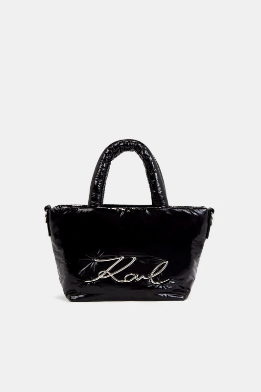 KARL LAGERFELD KARL LAGERFELD ΤΣΑΝΤΑKI XEIΡΟΣ/CROSS BODY K/SIGNATURE SOFT SM TOTE NYLON METAΛΛΙΚΟ LOGO MAYΡΟ