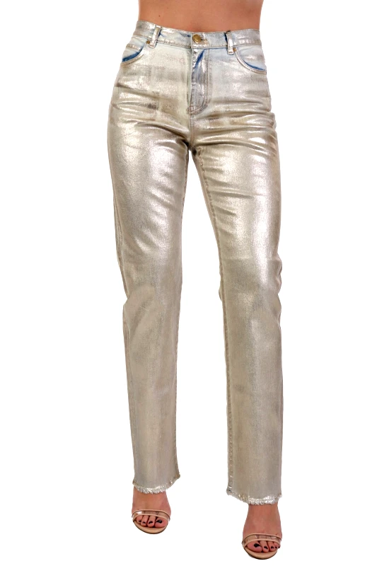 PINKO PINKO JEANS ROXANNE STRAIGHT SHINING ΜΠΕΖ ΜΕΤΑΛΛΙΚΟ