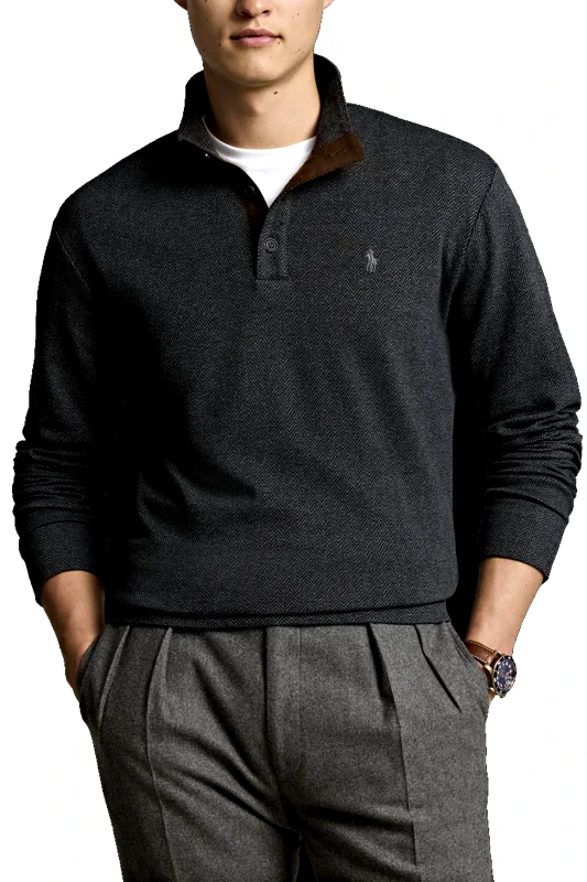 RALPH LAUREN RALPH LAUREN ΠΛΕΚΤΟ HALFBUTTON FISHBONE LOGO ΓΚΡΙ