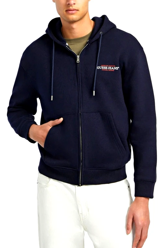 GUESS JEANS GUESS JEANS ΦΟΥΤΕΡ ZIPHOOD REGULAR FIT LOGO ΜΠΛΕ