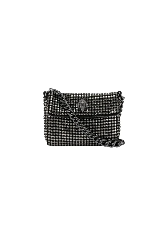 KURT GEIGER KURT GEIGER ΤΣΑΝΤΑKI CROSSBODY MINI PARTY XBODY BAG ΜΕΤΑΛΛΙΚΑ ΣΤΡΑΣ LOGO ΜΑΥΡΟ-ΑΣΗΜΙ