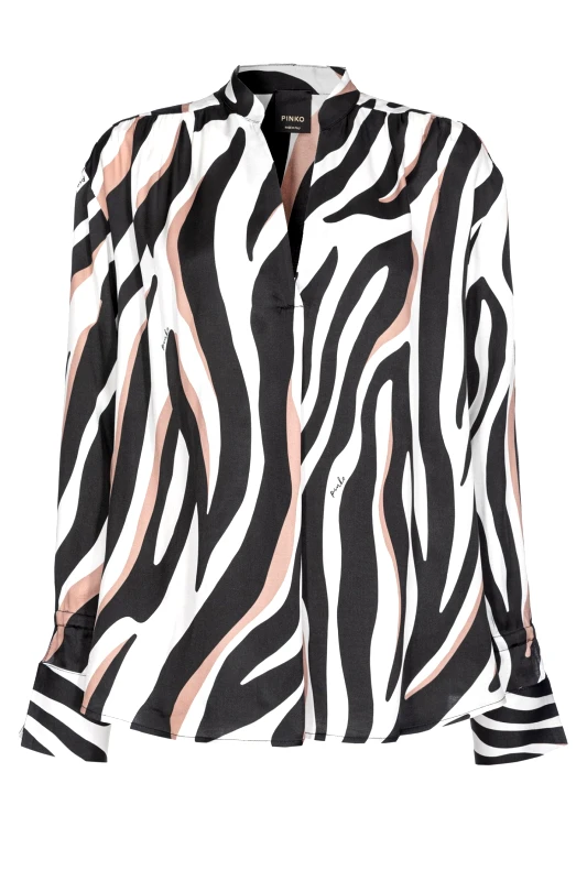 PINKO PINKO ΜΠΛΟΥΖΑ ΒΕΤΤΙΝΑ V-NECK ΕΜΠΡΙΜΕ ΜΑΥΡΟ/ΜΠΕΖ