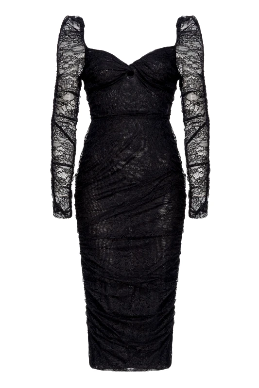 PINKO PINKO ΦΟΡΕΜΑ POLARITONE MIDI ΔΑΝΤΕΛΑ ΝΤΡΑΠΕ V-NECK ΜΑΥΡΟ