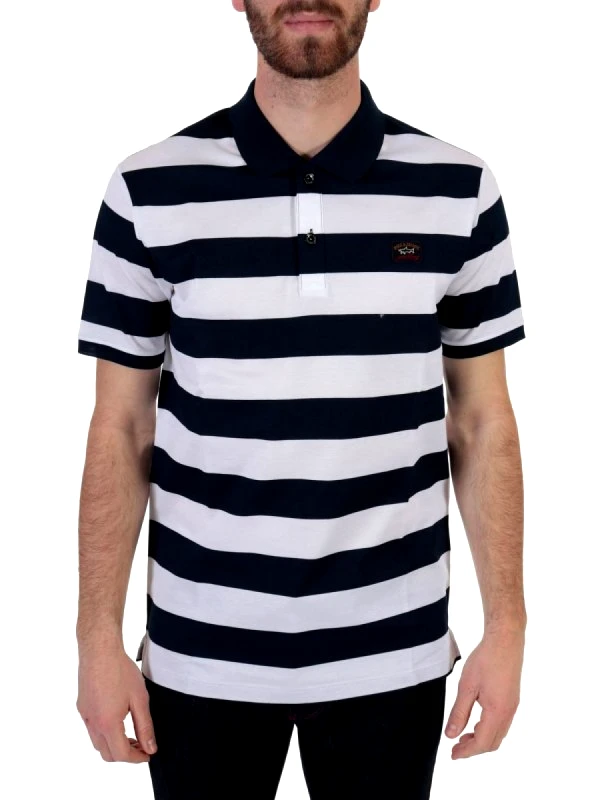 PAUL&SHARK PAUL&SHARK POLO LOGO DOUBLE MERCERIZED ΡΙΓΕ ΛΕΥΚΟ-ΜΠΛΕ
