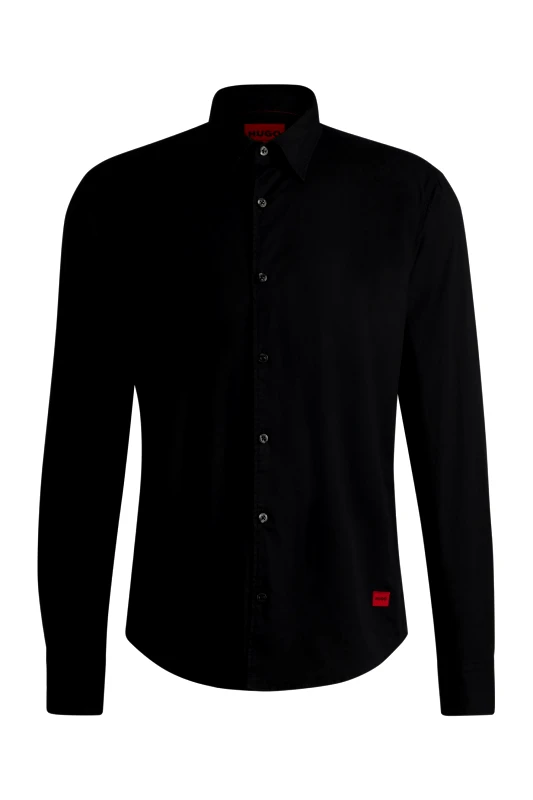 HUGO HUGO ΠΟΥΚΑΜΙΣΟ CASUAL SLIM FIT STRETCH ERMO ΜΑΥΡΟ
