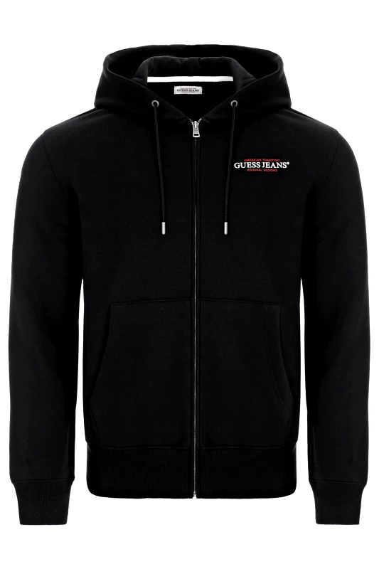 GUESS JEANS GUESS JEANS ΦΟΥΤΕΡ ZIPHOOD REGULAR FIT LOGO ΜΑΥΡΟ