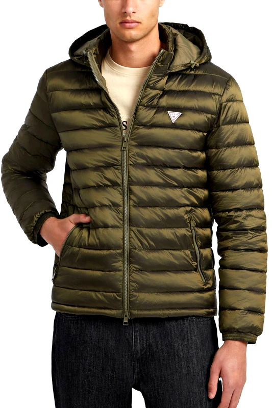 GUESS JEANS GUESS JEANS ΜΠΟΥΦΑΝ PUFFER ΑΔΙΑΒΡΟΧΟ ΑΠΟΣΠΩΜΕΝΗ ΚΟΥΚΟΥΛΑ ΧΑΚΙ