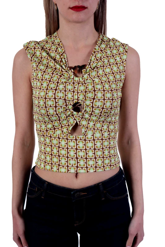 PINKO PINKO TOP MAROSTICA 1 MAGLIA JERSEY STAMPATO BIRDS ΜΕΤΑΛΙΚΟ MULTICOLOR ΚΙΤΡΙΝΟ