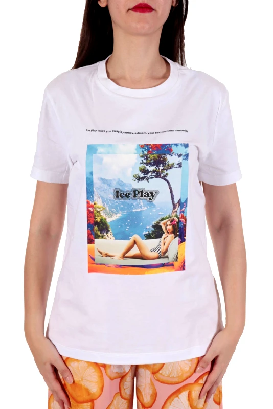 ICE PLAY ICE PLAY T-SHIRT ΛΑΙΜΟΚΟΨΗ ΣΤΑΜΠΑ ΛΟΓΟΤΥΠΟ ΛΕΥΚΟ