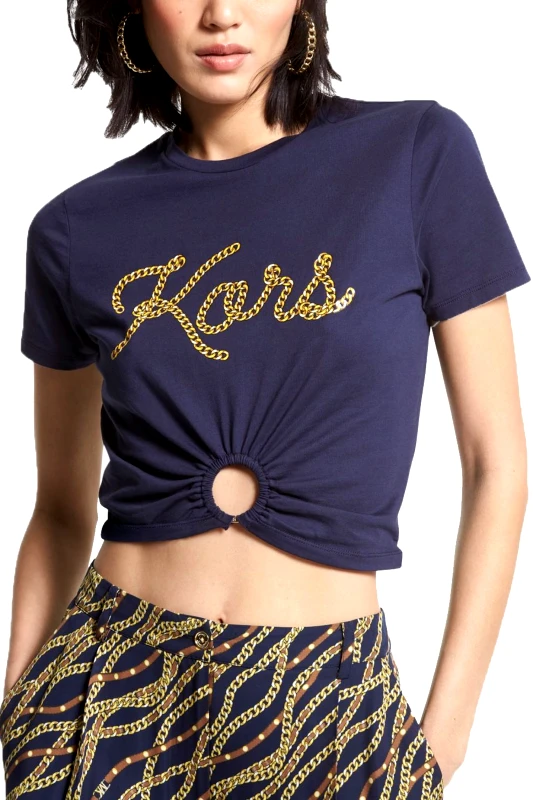 MICHAEL KORS MICHAEL KORS T-SHIRT LOGO ΛΑΙΜΟΚΟΨΗ ΣΟΥΡΑ ΜΠΛΕ