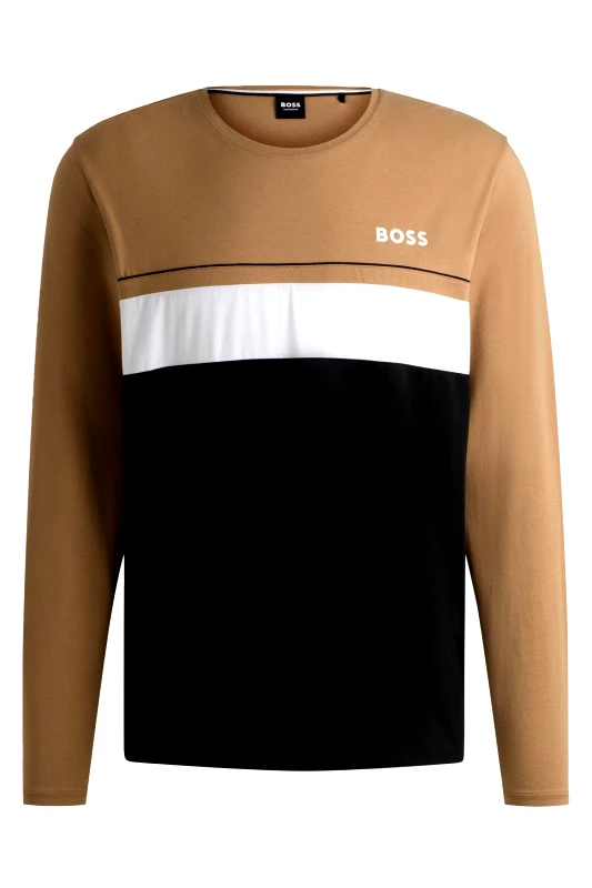 BOSS BOSS BODYWEAR T-SHIRT BALANCE-LS-SHIRT ΜΑΥΡΟ-ΛΕΥΚΟ-ΜΠΕΖ