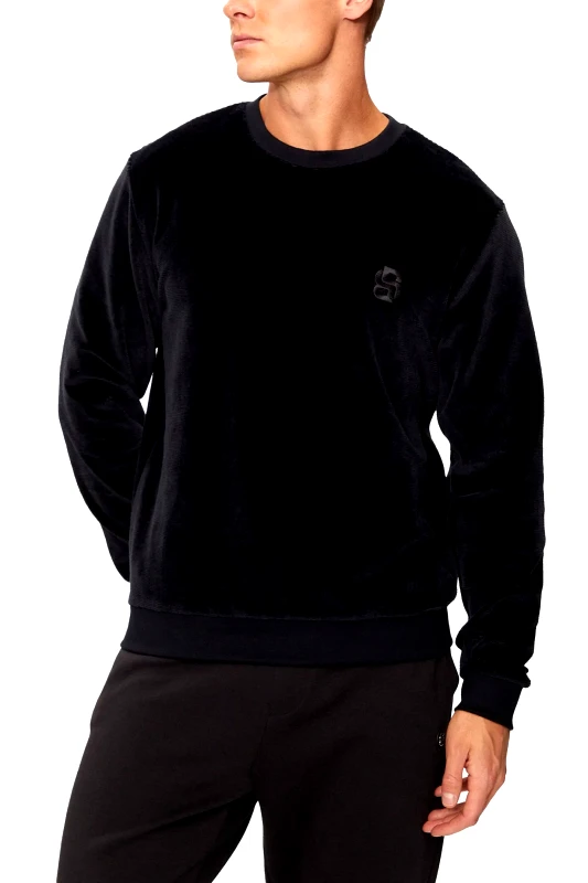 BOSS BOSS HOMEWEAR ΦΟΥΤΕΡ CREW NECK VELOUR SWEATSHIRT ΜΑΥΡΟ