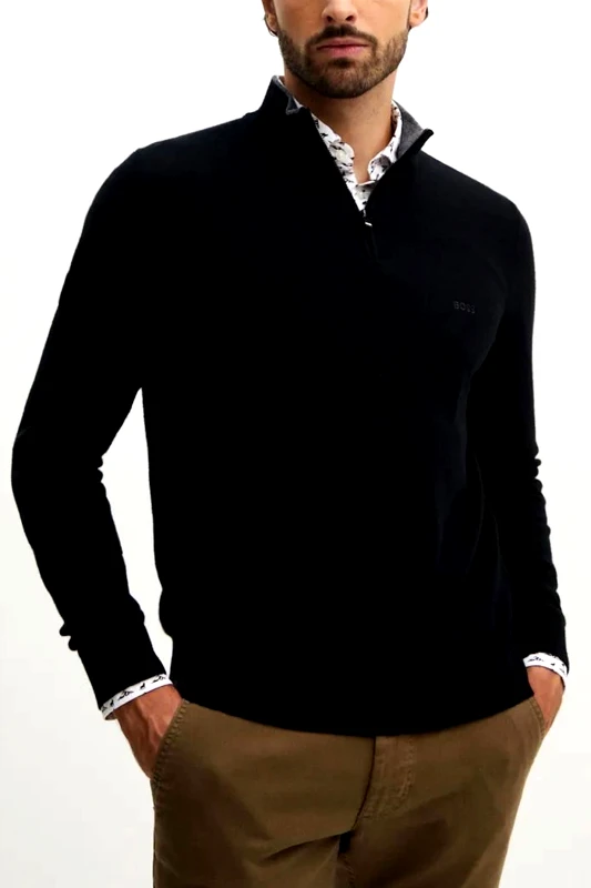 BOSS BOSS ΠΛΕΚΤΟ HALFZIP EMARIO ΜΑΥΡΟ
