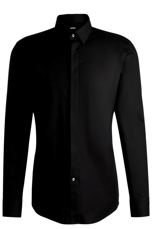 BOSS BOSS ΠΟΥΚΑΜΙΣΟ SLIM FIT EASY IRON H-HANK-PARTY2-221 ΜΑΥΡΟ