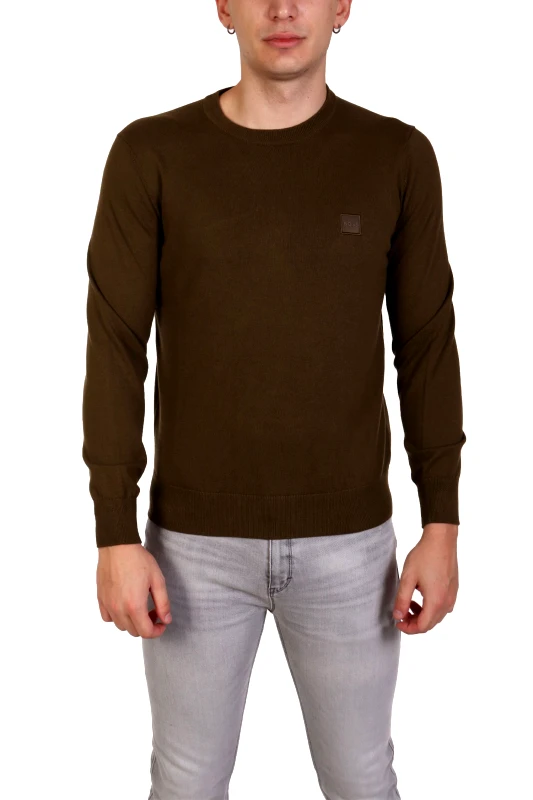 BOSS BOSS CASUAL ΠΛΕΚΤΟ ROUND NECK KANOVANO ΧΑΚΙ