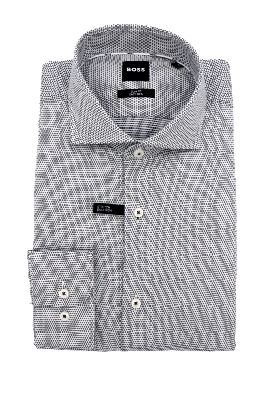 BOSS BOSS ΠΟΥΚΑΜΙΣΟ ΜΙΚΡΟΣΧΕΔΙΟ SLIM FIT EASY IRON H-HANK-SPREAD-C1-222 ΜΠΛΕ-ΛΕΥΚΟ