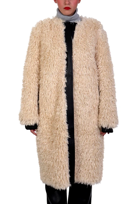 PATRIZIA PEPE PATRIZIA PEPE ΠΑΛΤΟ ΔΙΠΛΗΣ ΟΨΕΩΣ FAUX FUR / LEATHER ΕΚΡΟΥ / ΜΑΥΡΟ