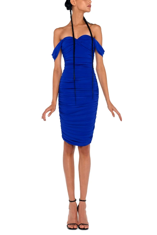 NORMA KAMALI NORMA KAMALI ΦΟΡΕΜΑ WALTER DRESS TO KNEE WITH WINGLET SLEEVES ΗΛΕΚΤΡΙΚ ΜΠΛΕ