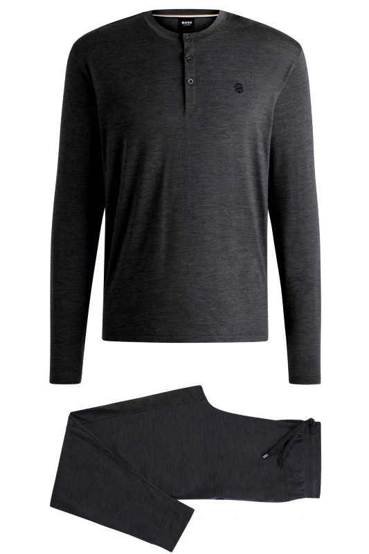 BOSS BOSS HOMEWEAR ΣΕΤ ΠΥΤΖΑΜΑ MERINO LONG SET ΓΚΡΙ