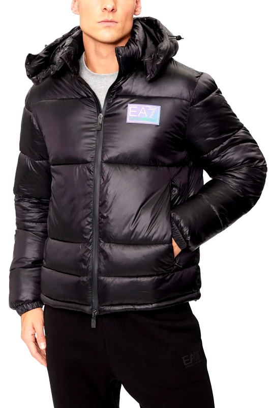 ARMANI 7 EMPORIO ARMANI ΜΠΟΥΦΑΝ PUFFER ΑΠΟΣΠΩΜΕΝΗ ΚΟΥΚΟΥΛΑ LOGO ΜΑΥΡΟ