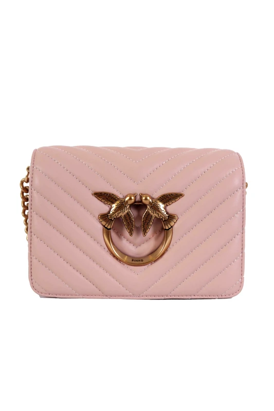 PINKO PINKO ΤΣΑΝΤΑΚΙ LOVE CLICK MINI V QUILT CL SHEEP NAPPA ΠΟΥΔΡΑ