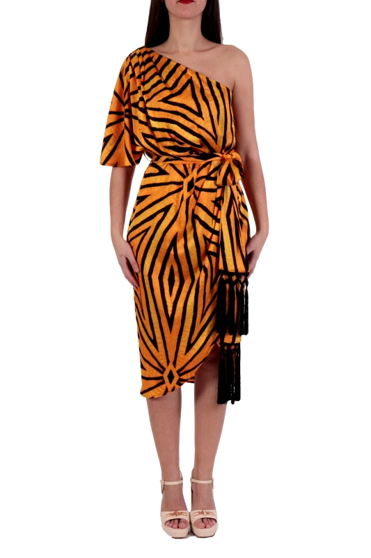 TWINS TWINS FANTASY ΦΟΡΕΜΑ ONE SHOULDER ΠΙΕΤΕΣ ΚΡΟΥΑΖΕ ΖΩΝΗ ΚΡΟΣΙΑ ANIMAL ΠΟΡΤΟΚΑΛΙ