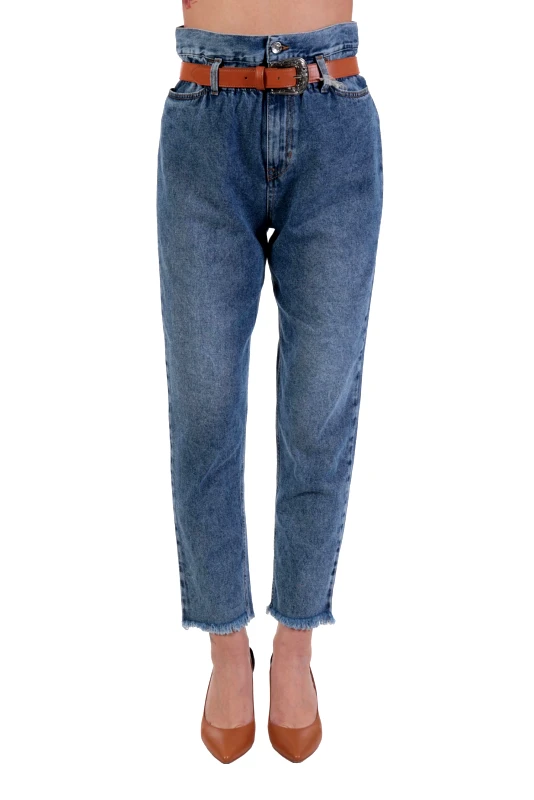 LIU-JO LIU-JO ΠΑΝΤΕΛΟΝΙ JEANS HIGH WAIST ΣΟΥΡΑ ΜΕΣΗ ΖΩΝΗ ΜΕΤΑΛΙΚΗ ΕΓΚΡΑΦΑ ΜΠΛΕ