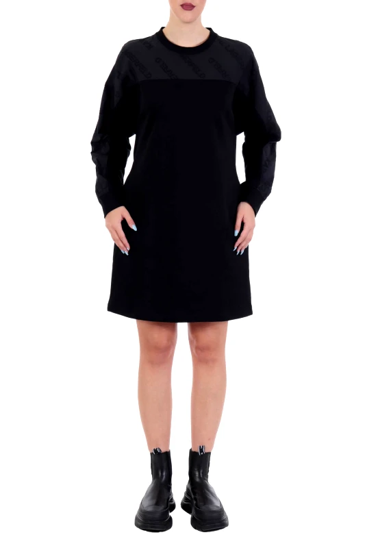 KARL LAGERFELD KARL LAGERFELD ΦΟΡΕΜΑ LOGO POPLIN SLEEVE SWEATDRESS ΜΑΥΡΟ