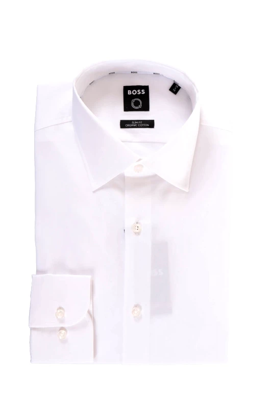 BOSS BOSS ΠΟΥΚΑΜΙΣΟ SLIM FIT STRETCH EASY IRON H-HANK-KENT-C1-214 ΛΕΥΚΟ