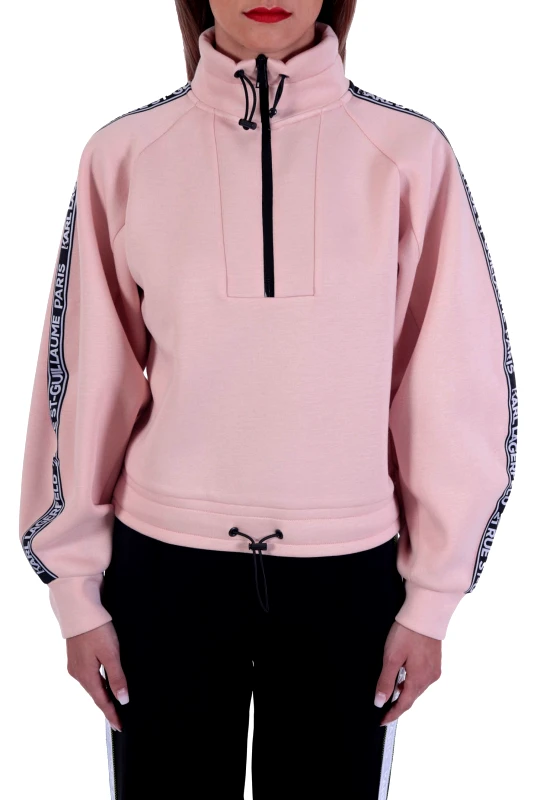KARL LAGERFELD KARL LAGERFELD ΦΟΥΤΕΡ DOUBLE JERSEY CROPPED SWEAT ZIP LOGO ΜΑΝΙΚΙ ΡΟΖ