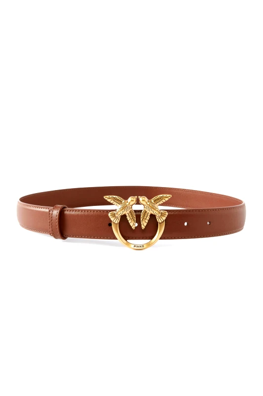PINKO PINKO ΓΥΝΑΙΚΕΙΑ ΖΩΝΗ ΔΕΡΜΑ LOVE BERRY H3 BELT ΚΑΦΕ-ANTIQUE GOLD