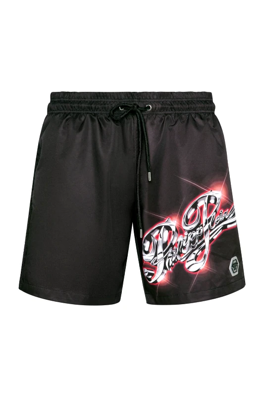 PHILIPP PLEIN PHILIPP PLEIN ΜΑΓΙΩ BOXER ΤΣΕΠΕΣ LOGO ΜΑΥΡΟ-ΚΟΚΚΙΝΟ