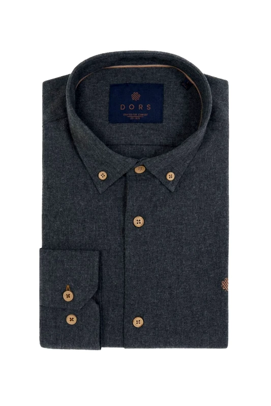 DORS DORS ΠΟΥΚΑΜΙΣΟ BUTTON DOWN FLANNEL LOGO ΣΚΟΥΡΟ ΓΚΡΙ