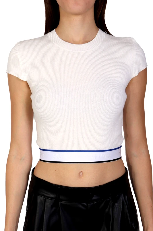 HUGO BLUE HUGO BLUE ΠΛΕΚΤΟ SUCCORE_B T-SHIRT RIB LOGO ΛΑΣΤΙΧΟ ΚΡΕΜ