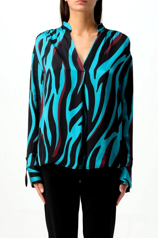 PINKO PINKO ΜΠΛΟΥΖΑ ΒΕΤΤΙΝΑ V-NECK ΕΜΠΡΙΜΕ ΜΑΥΡΟ/ΠΡΑΣΙΝΟ