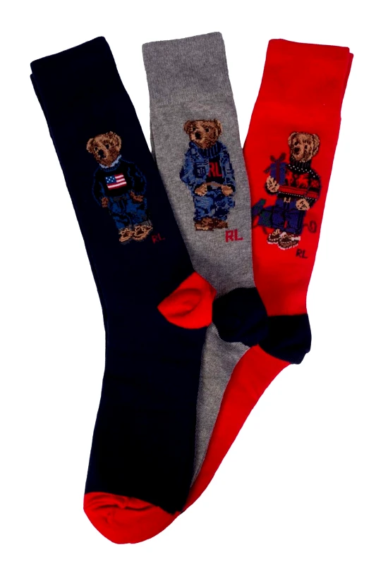 RALPH LAUREN RALPH LAUREN ΚΑΛΤΣΕΣ 3PAIRS LOGO BEAR ΜΠΛΕ-ΚΟΚΚΙΝΟ-ΓΚΡΙ
