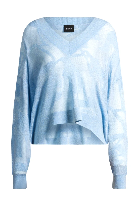 BOSS BOSS ΜΠΛΟΥΖΑ ΠΛΕΚΤΗ FENARTE V-NECK ΣΙΕΛ