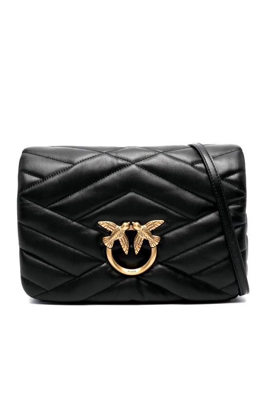 PINKO PINKO ΤΣΑΝΤΑ ΧΙΑΣΤΙ CROSS BODY LOVE CLICK PUFF CLASSIC NYLON LAMINATO PERLATO ΜΑΥΡΟ